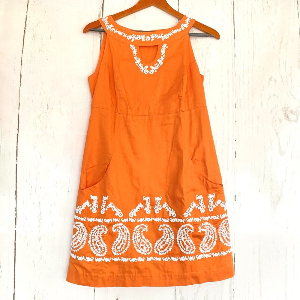 LILLY PULITZER Orange Cantaloupe Jacqueline Shift Dress Paisley Embroidery 2